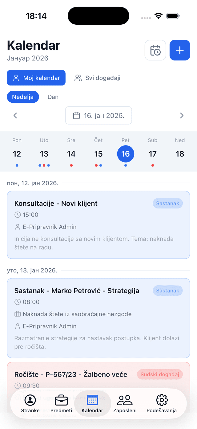 E-Pripravnik aplikacija - Lista predmeta