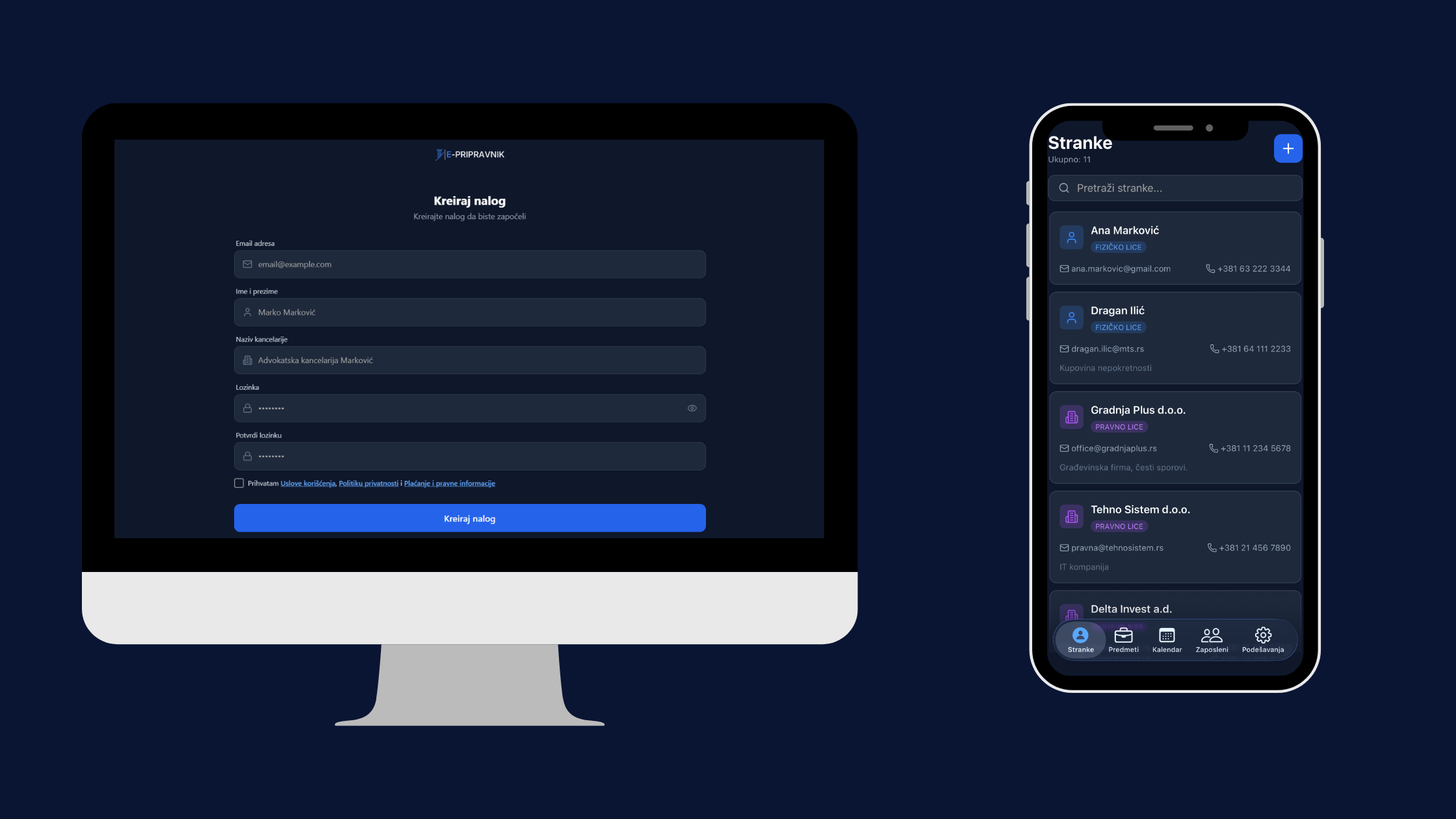 Registracija u E-Pripravnik aplikaciju preko web i mobilne verzije.